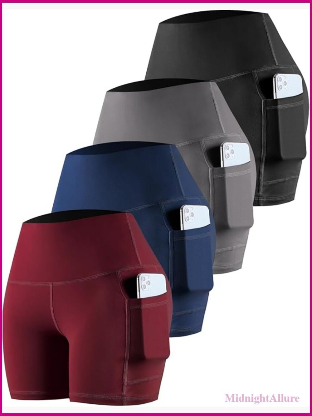 High Waisted Biker Yoga Shorts with Pockets: 4 Pack Tummy Control Workout
